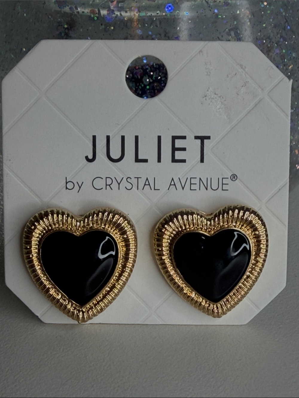 Juliet Black Heart Earrings with Gold Trim